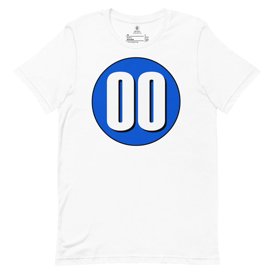 Unisex t-shirt: White on Periwinkle 00