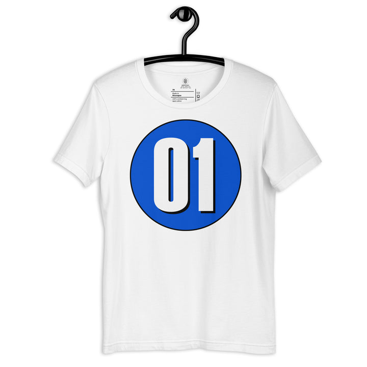 Unisex t-shirt: White on Periwinkle 01