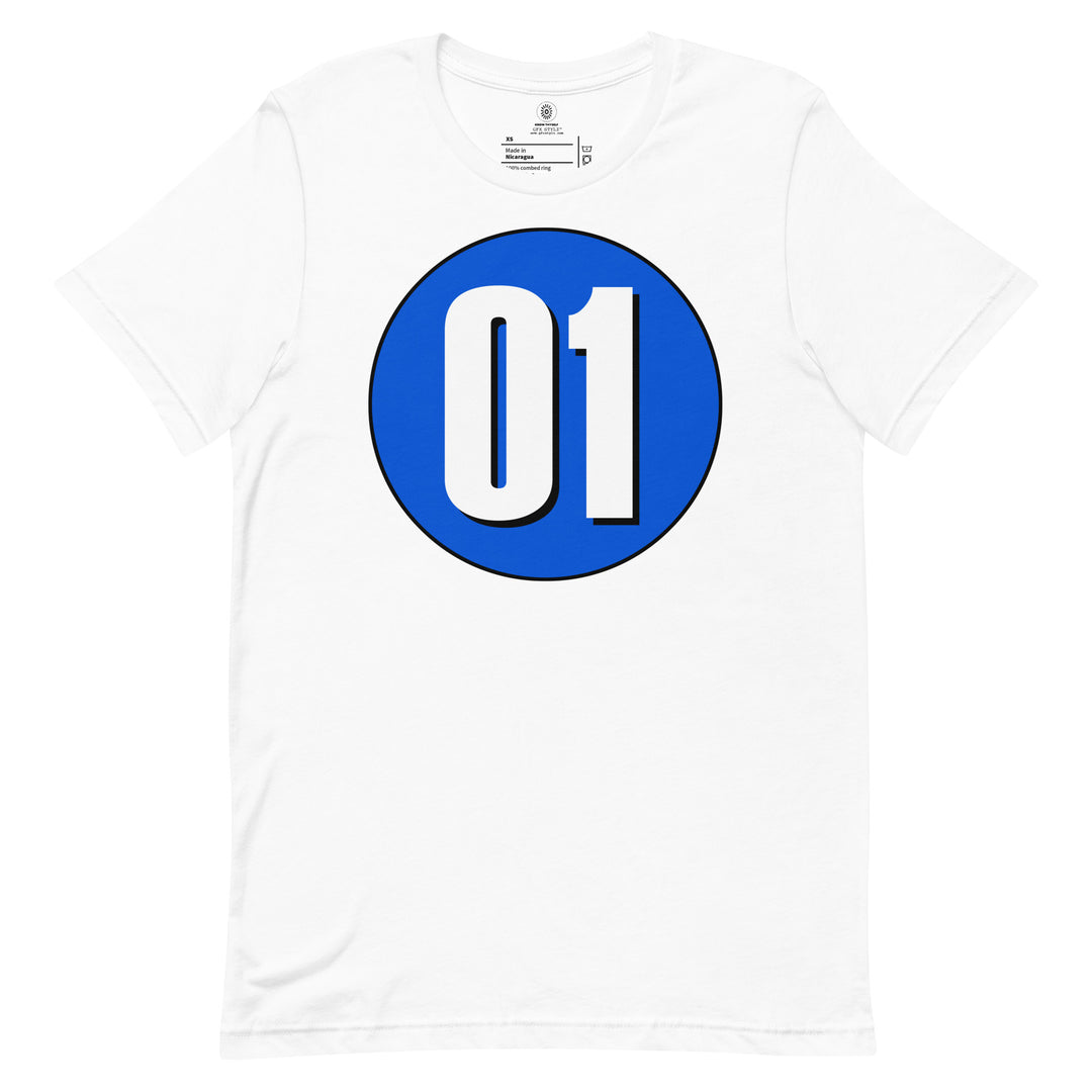 Unisex t-shirt: White on Periwinkle 01