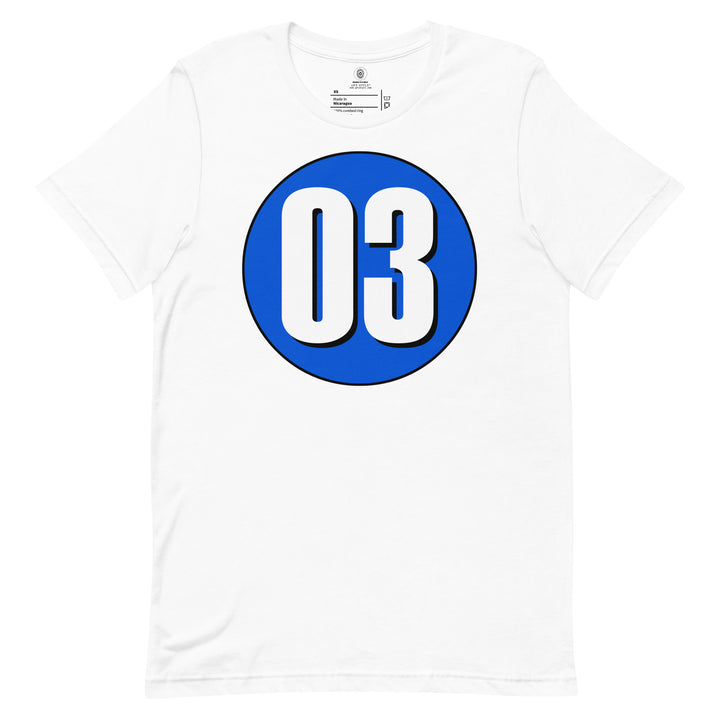 Unisex t-shirt: White on Periwinkle 03