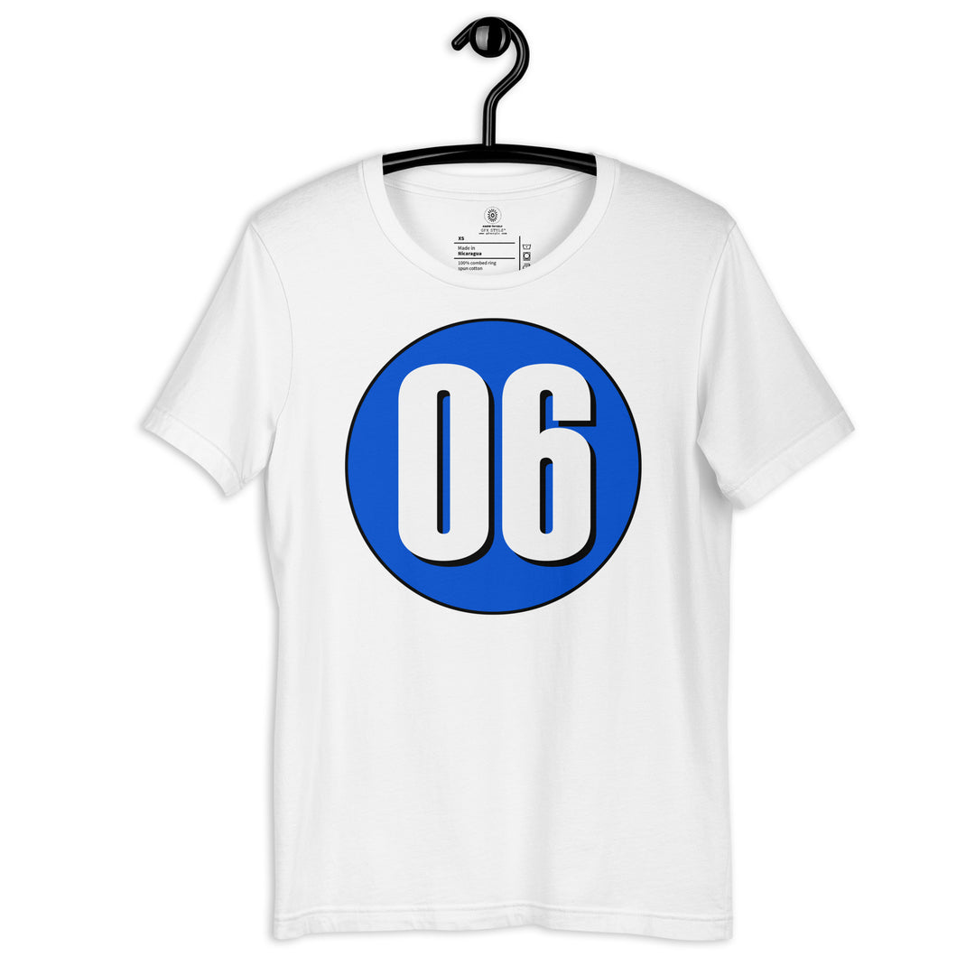 Unisex t-shirt: White on Periwinkle 06