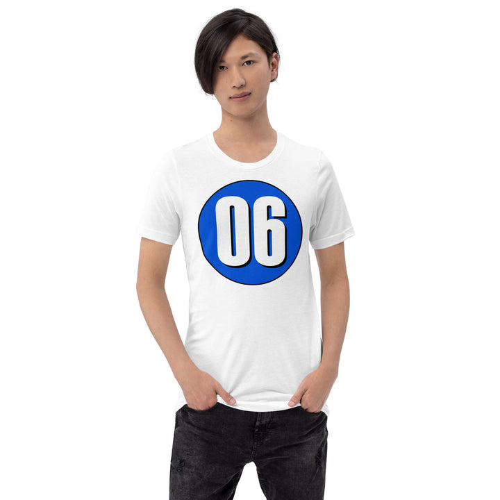 Unisex t-shirt: White on Periwinkle 06