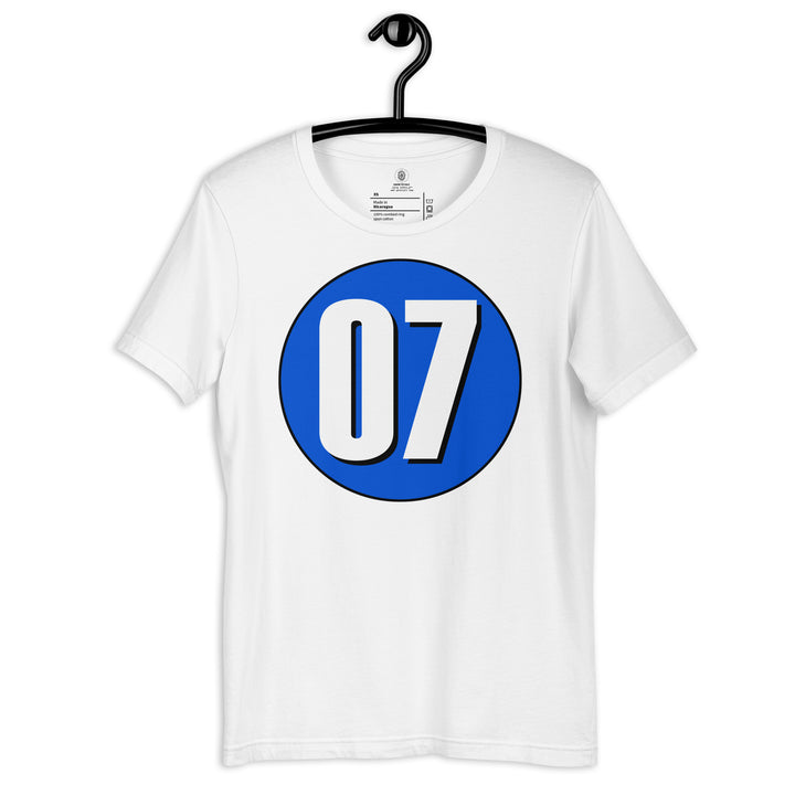 Unisex t-shirt: White on Periwinkle 07