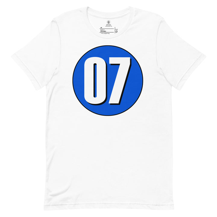 Unisex t-shirt: White on Periwinkle 07