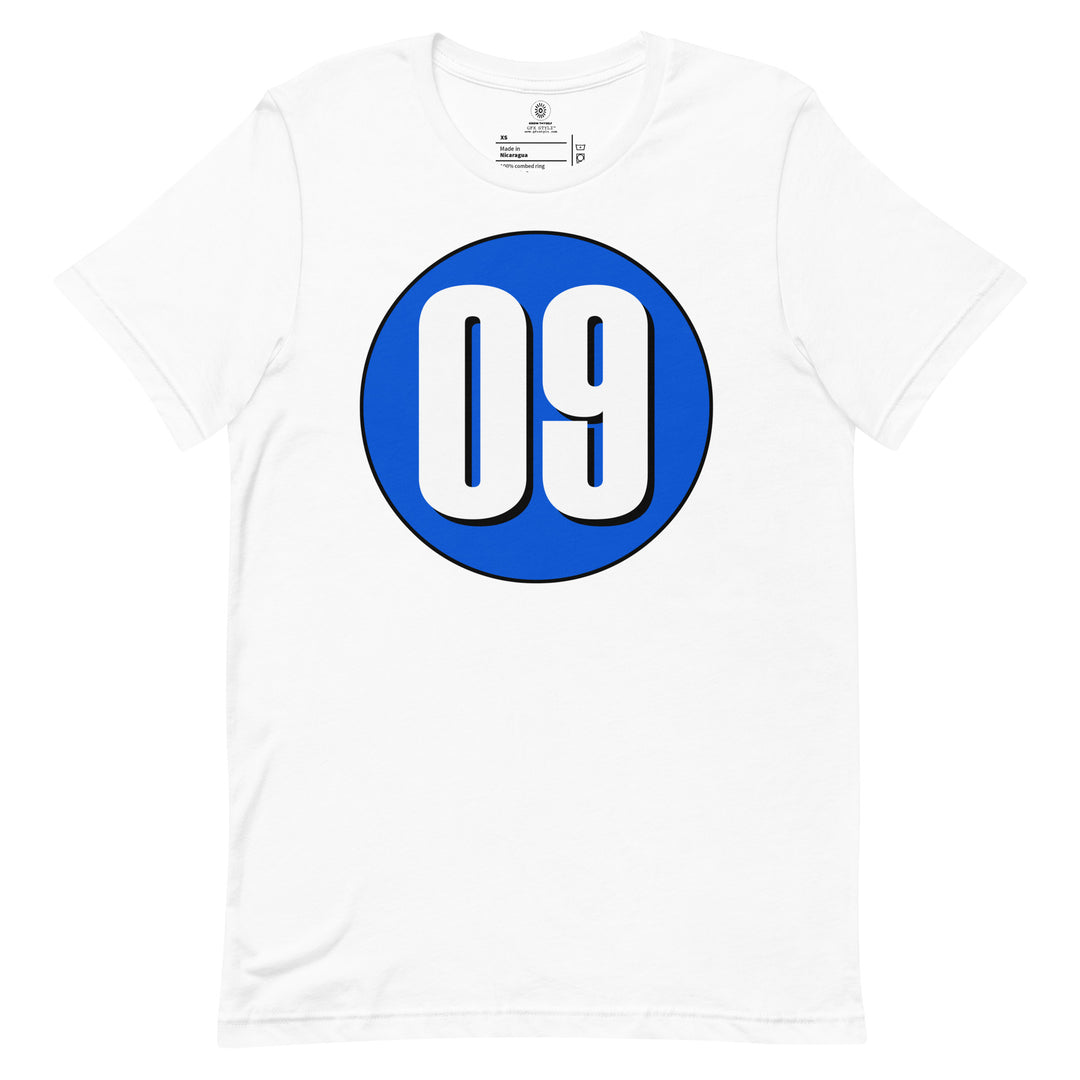 Unisex t-shirt: White on Periwinkle 09