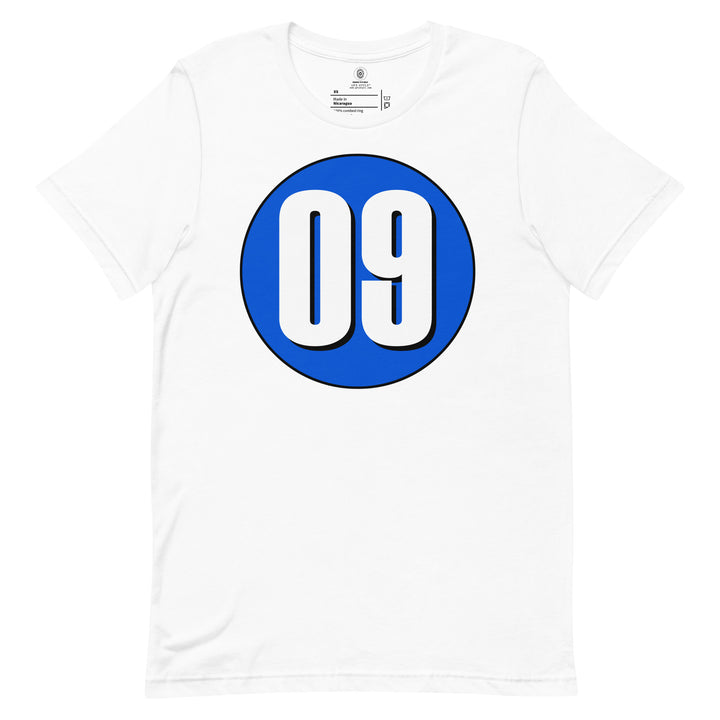 Unisex t-shirt: White on Periwinkle 09