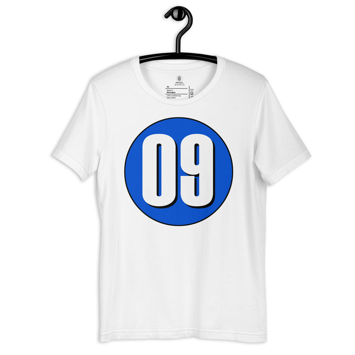 Unisex t-shirt: White on Periwinkle 09