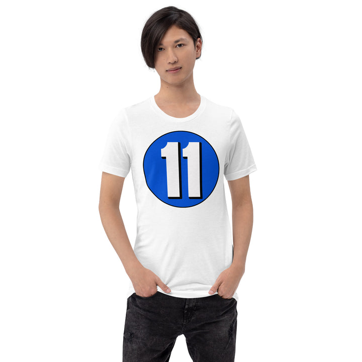 Unisex t-shirt: White on Periwinkle 11