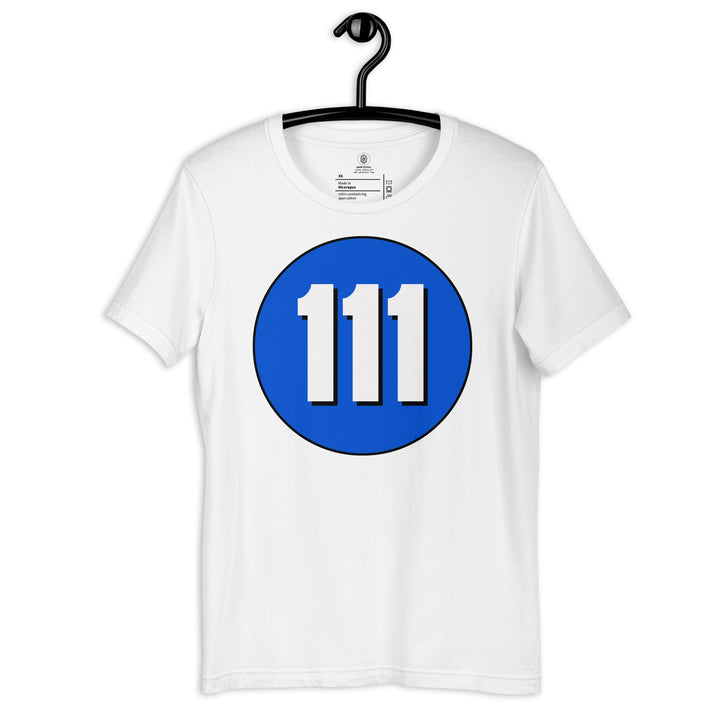 Unisex t-shirt: White on Periwinkle 111