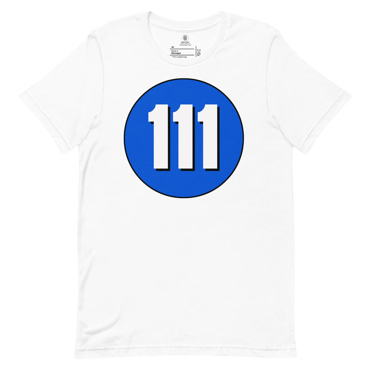 Unisex t-shirt: White on Periwinkle 111