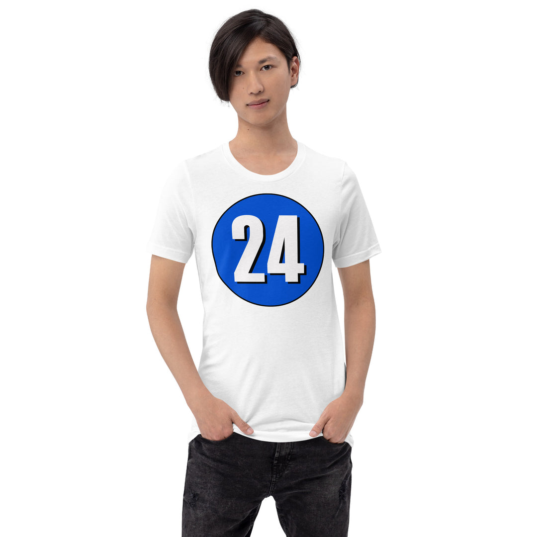 Unisex t-shirt: White on Periwinkle 24