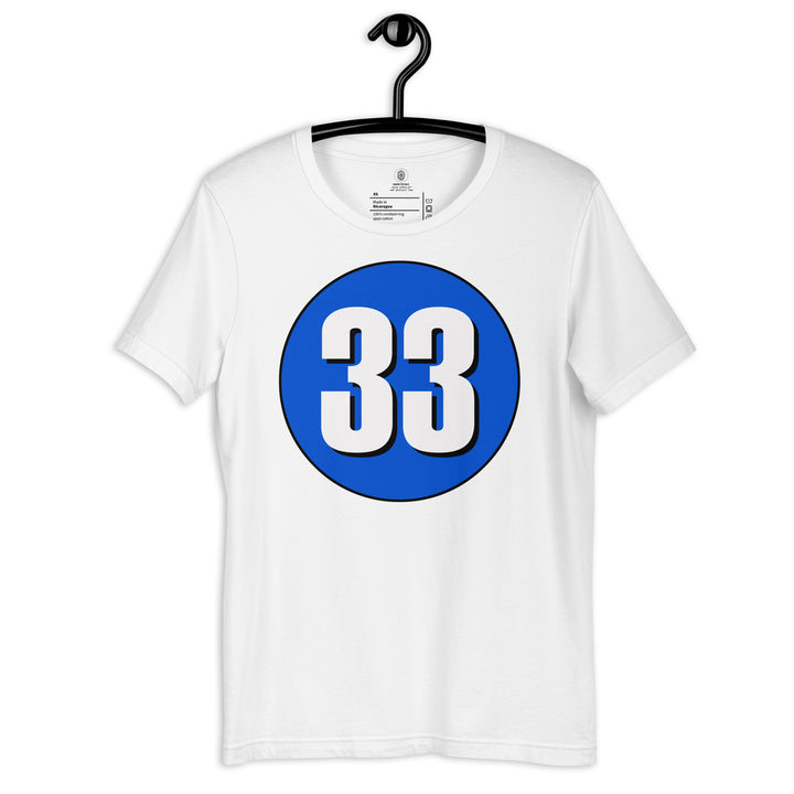 Unisex t-shirt: White on Periwinkle 33