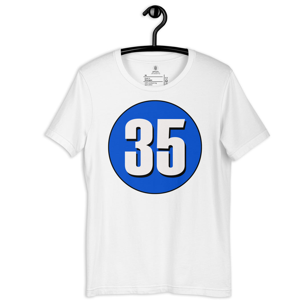 Unisex t-shirt: White on Periwinkle 35