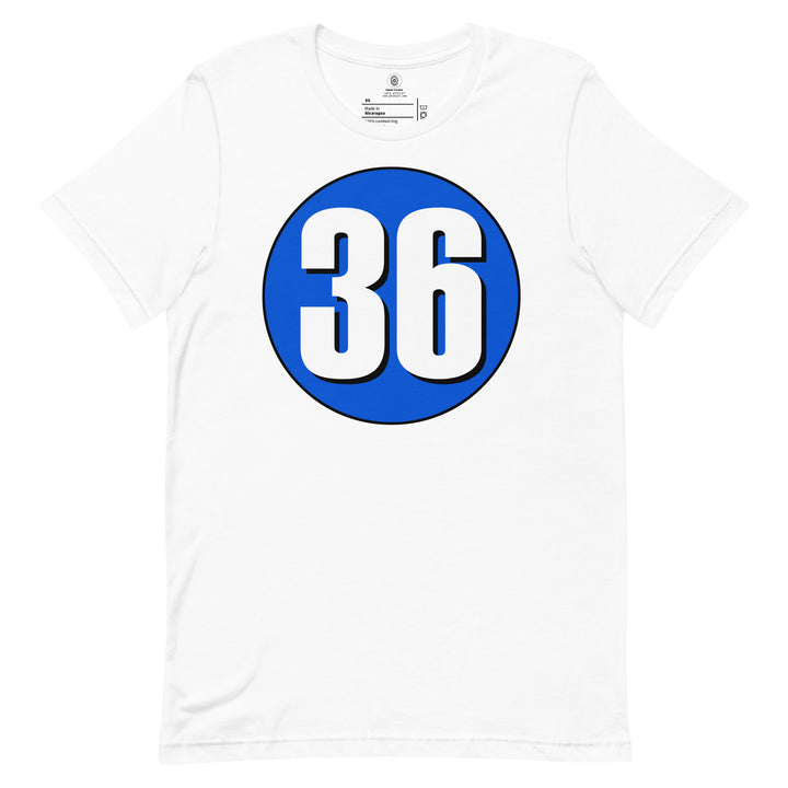 Unisex t-shirt: White on Periwinkle 36