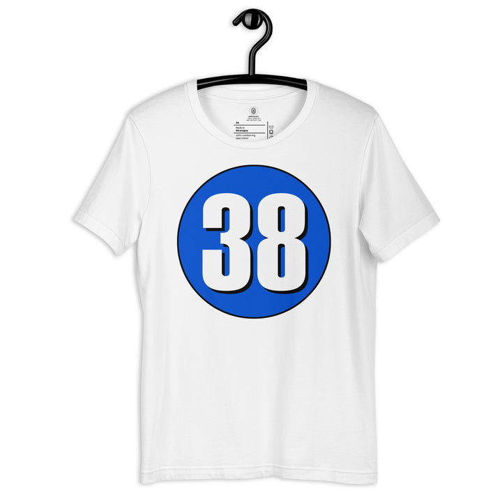 Unisex t-shirt: White on Periwinkle 38