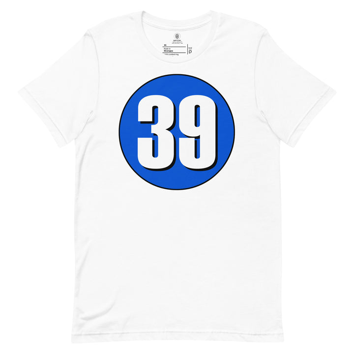 Unisex t-shirt: White on Periwinkle 39