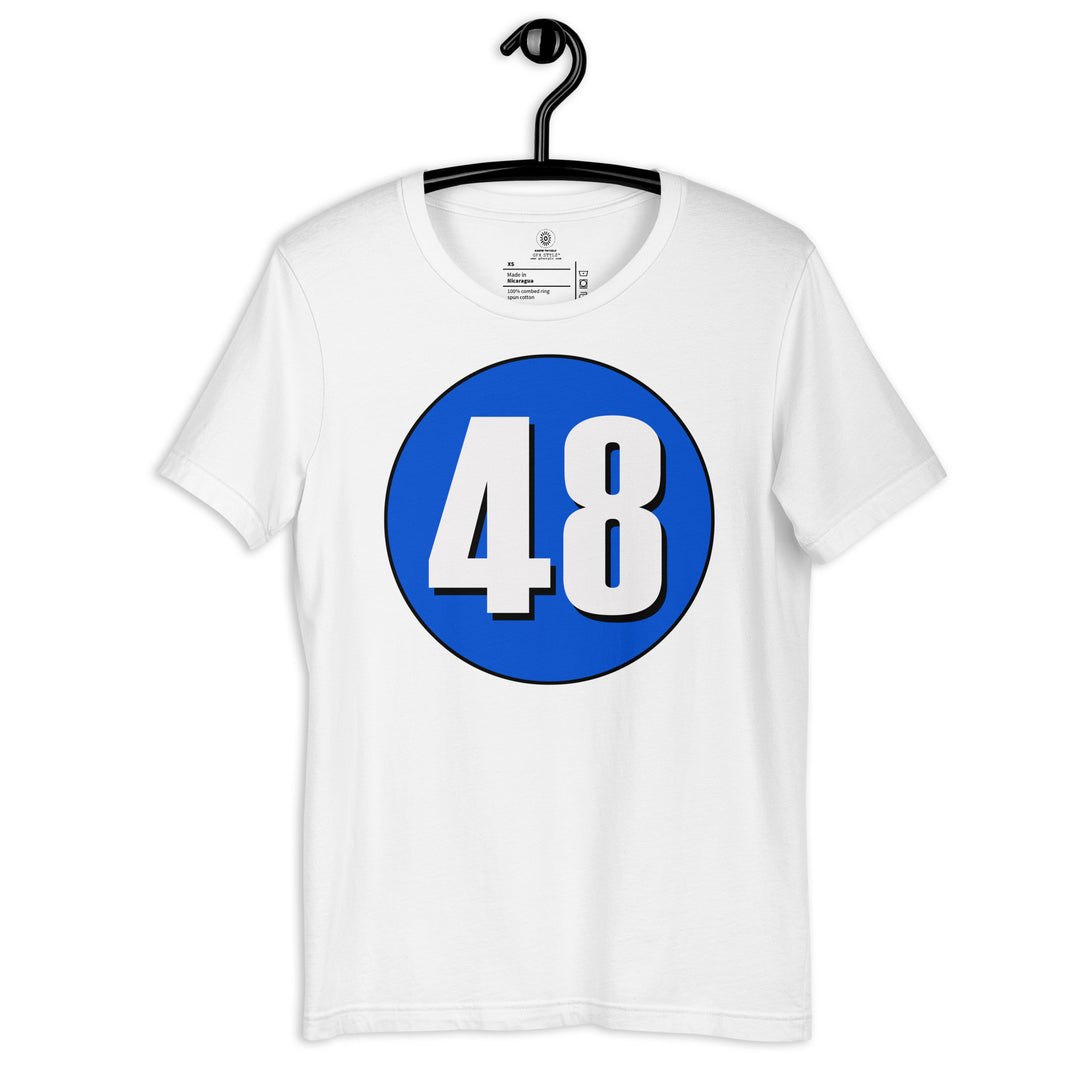 Unisex t-shirt: White on Periwinkle 48