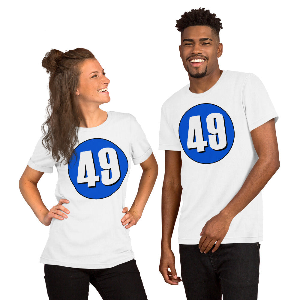 Unisex t-shirt: White on Periwinkle 49