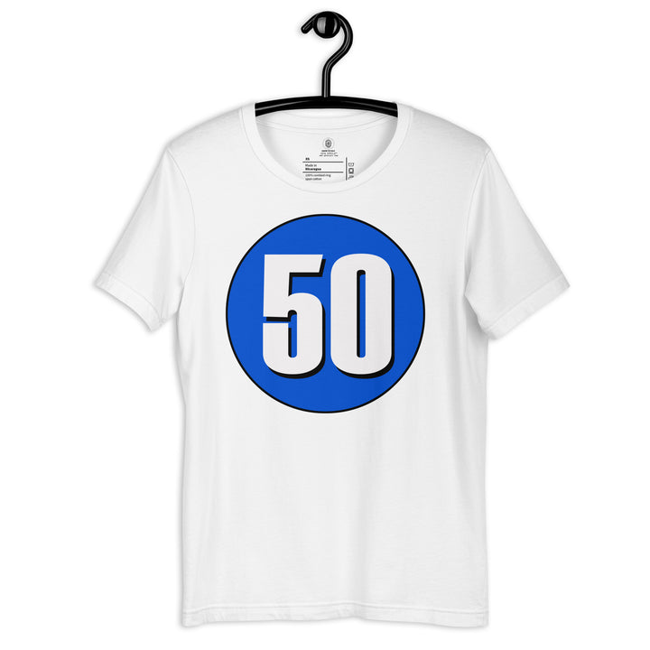 Unisex t-shirt: White on Periwinkle 50