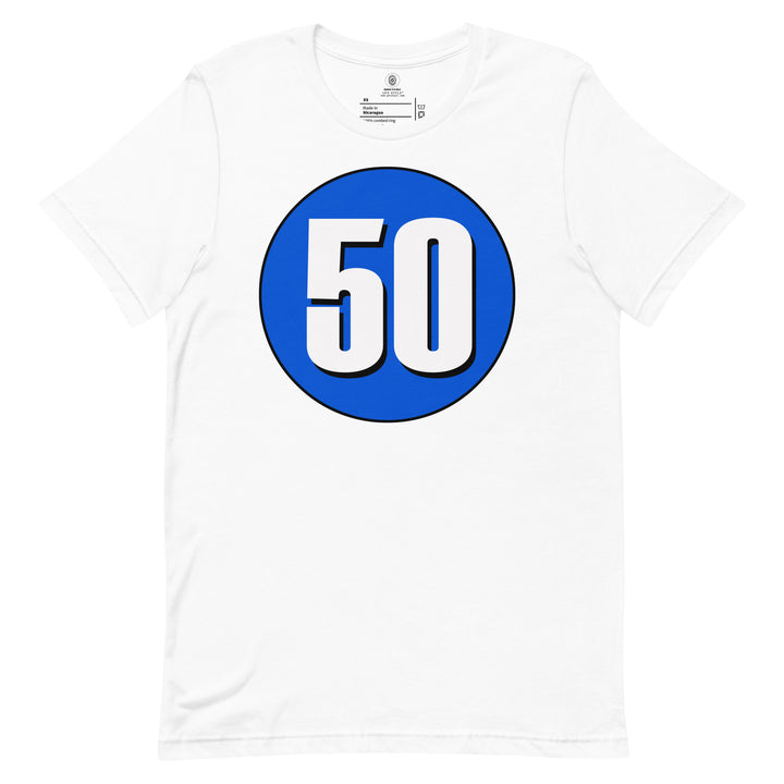 Unisex t-shirt: White on Periwinkle 50