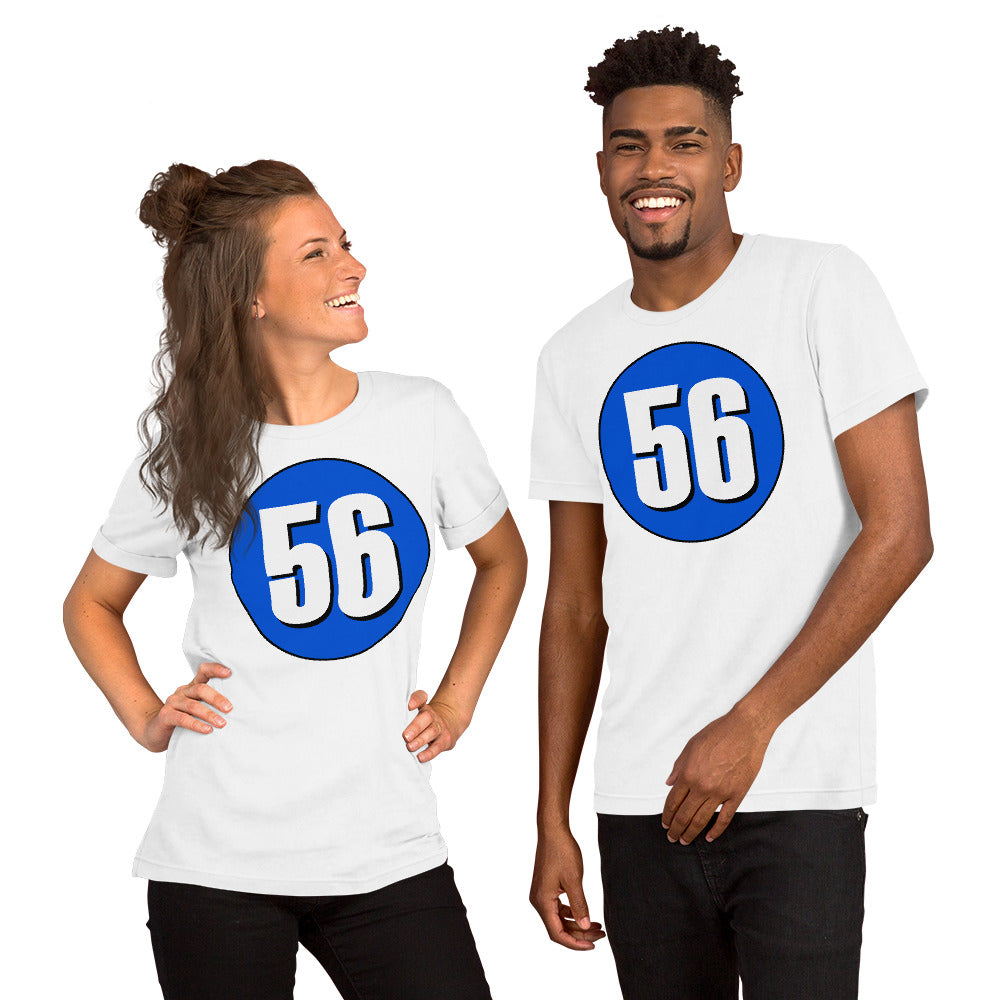 Unisex t-shirt: White on Periwinkle 56