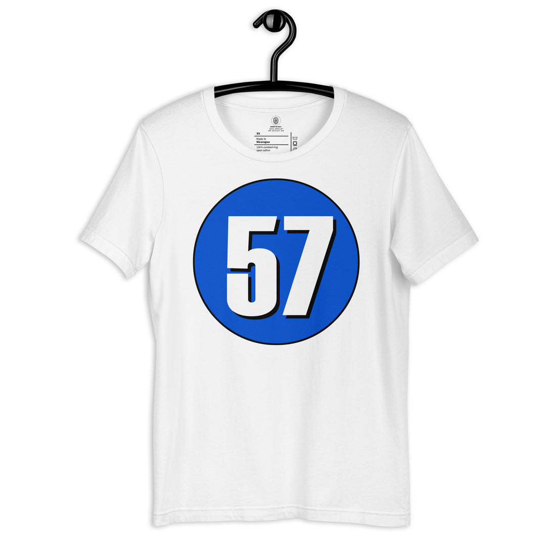 Unisex t-shirt: White on Periwinkle 57