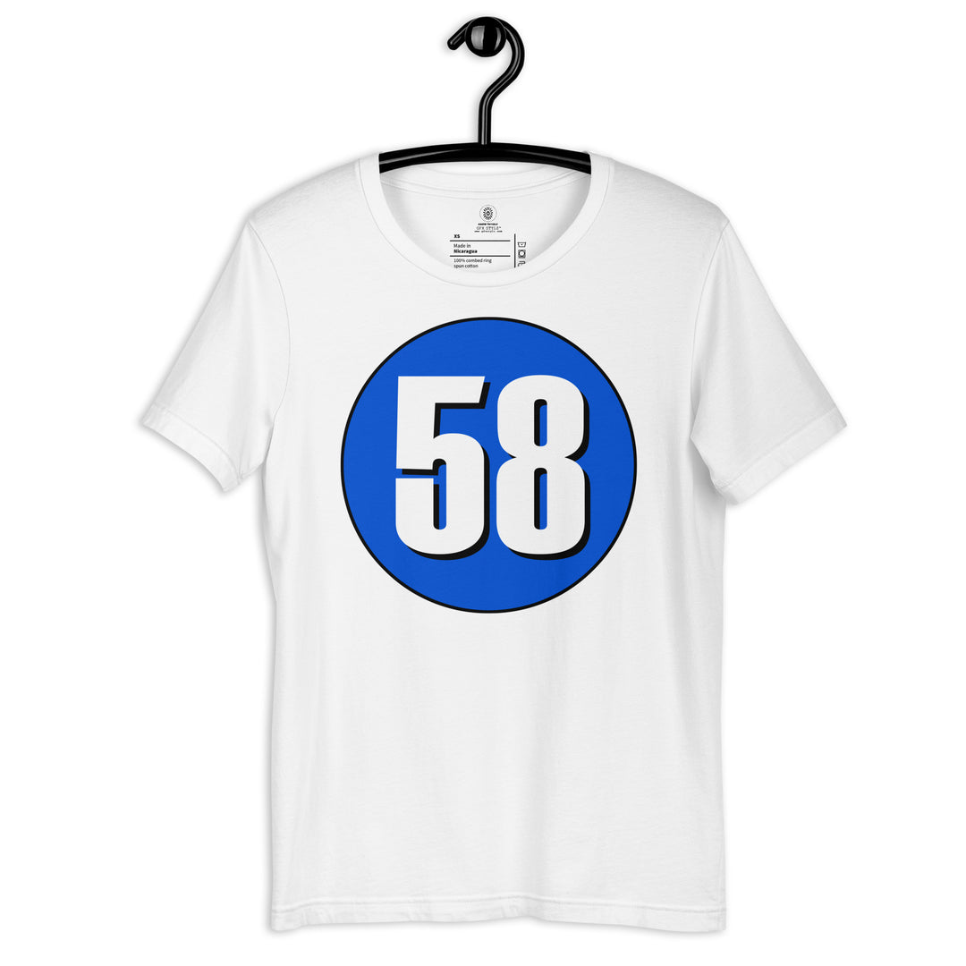 Unisex t-shirt: White on Periwinkle 58