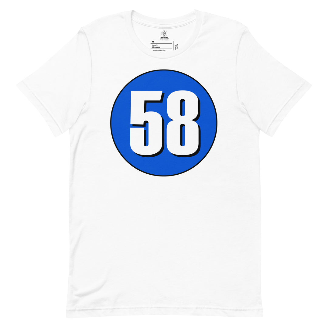 Unisex t-shirt: White on Periwinkle 58