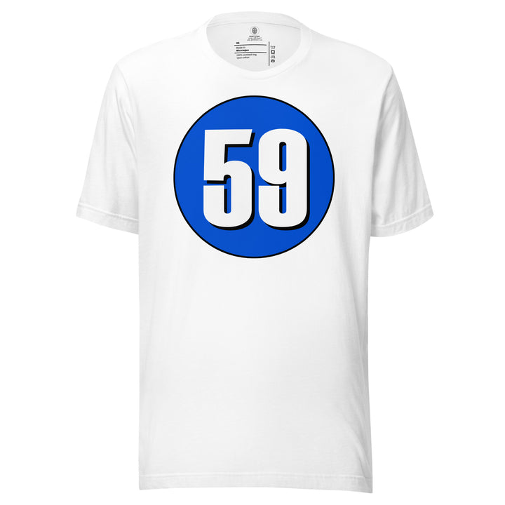 Unisex t-shirt: White on Periwinkle 59