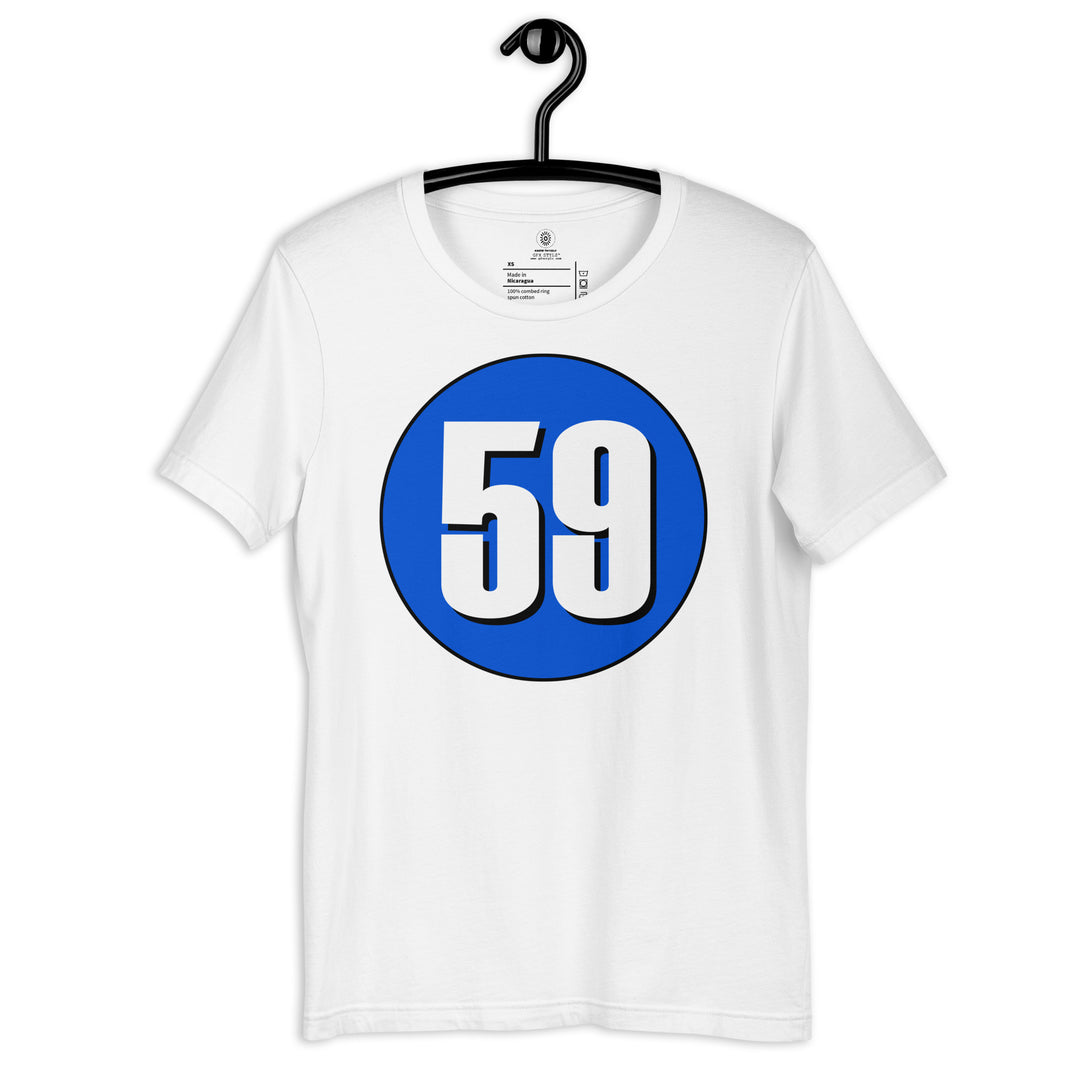 Unisex t-shirt: White on Periwinkle 59