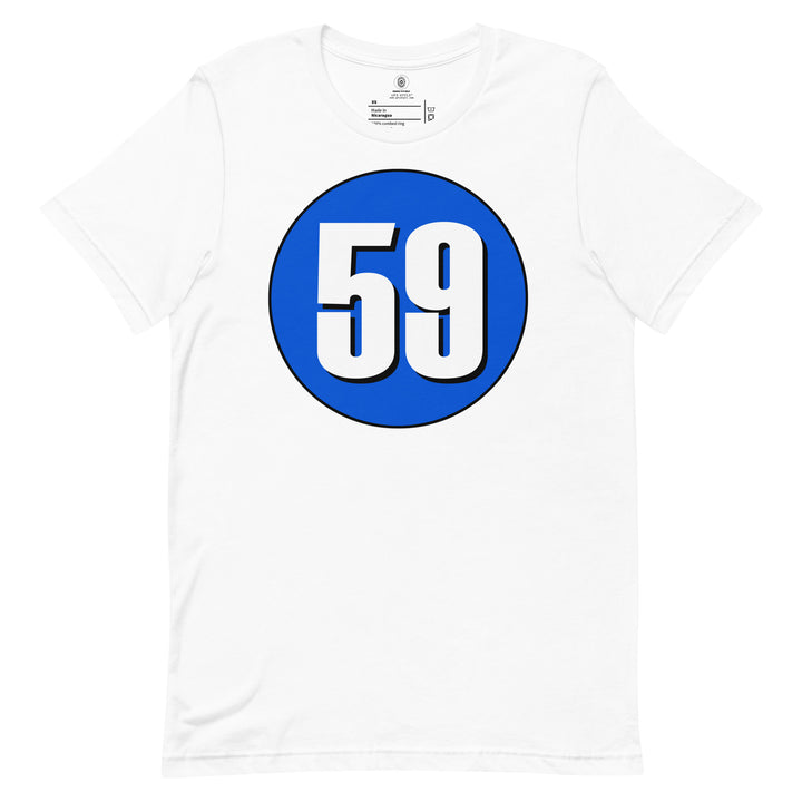 Unisex t-shirt: White on Periwinkle 59