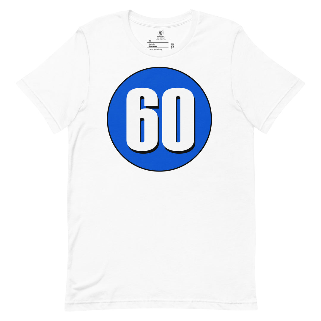 Unisex t-shirt: White on Periwinkle 60