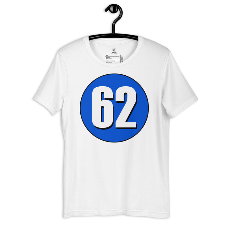 Unisex t-shirt: White on Periwinkle 62