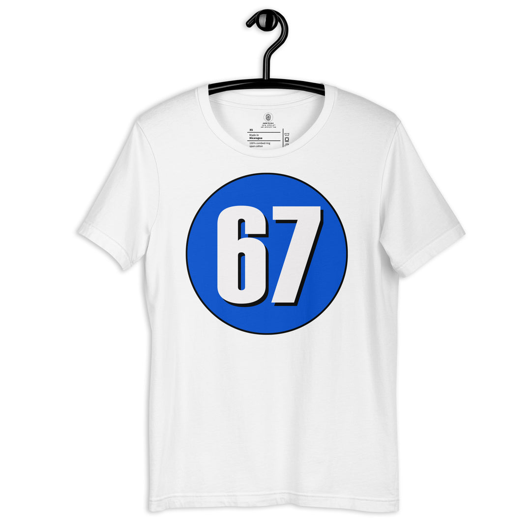 Unisex t-shirt: White on Periwinkle 67