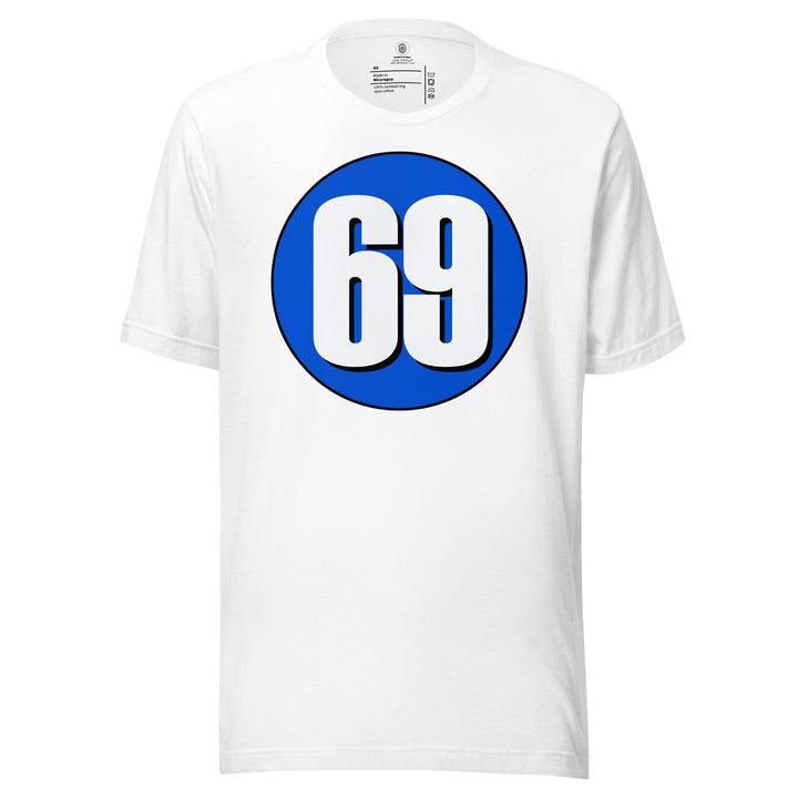 Unisex t-shirt: White on Periwinkle 69