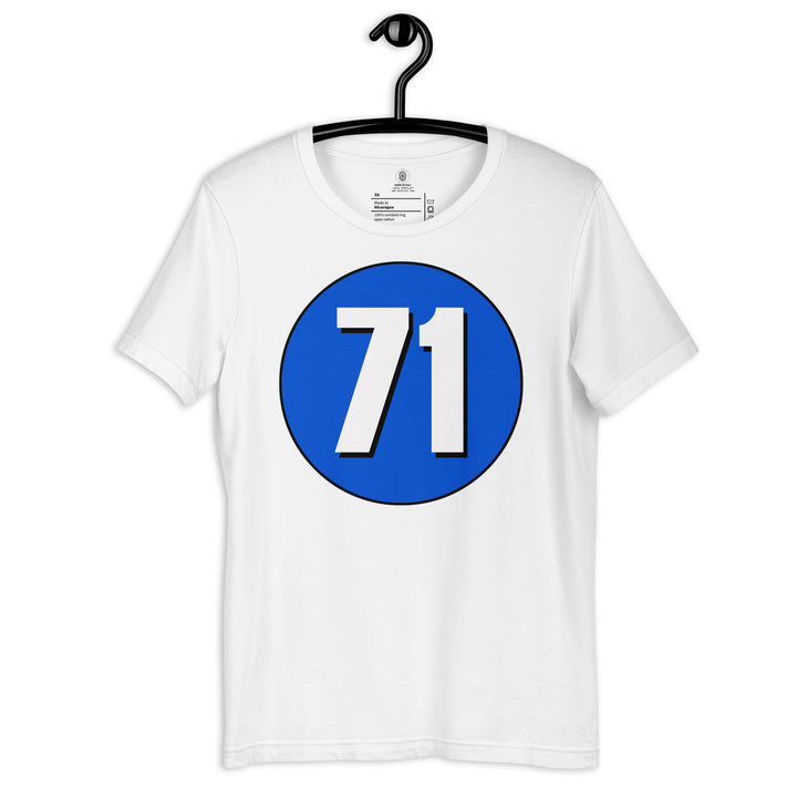 Unisex t-shirt: White on Periwinkle 71