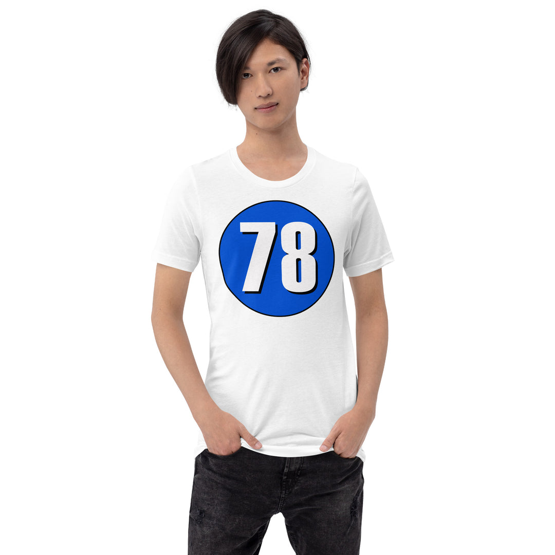 Unisex t-shirt: White on Periwinkle 78