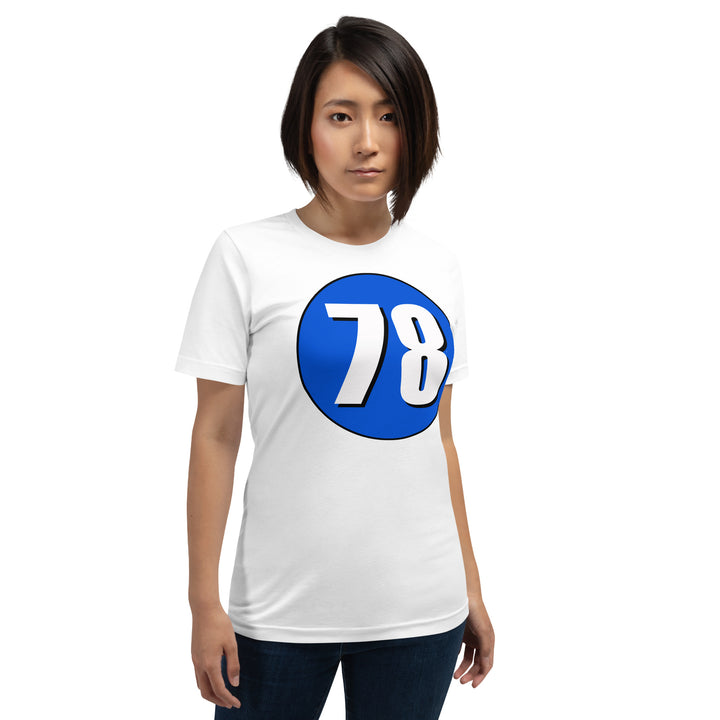 Unisex t-shirt: White on Periwinkle 78