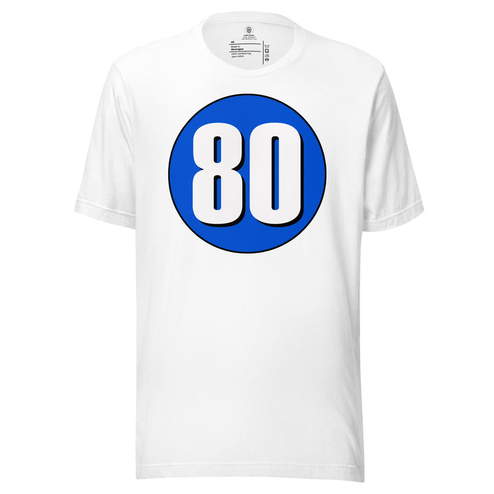 Unisex t-shirt: White on Periwinkle 80