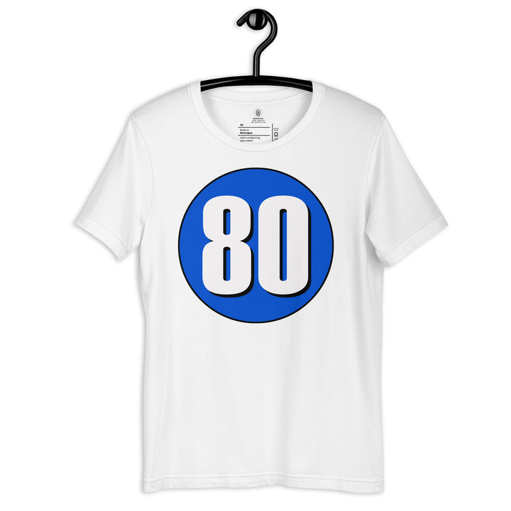 Unisex t-shirt: White on Periwinkle 80