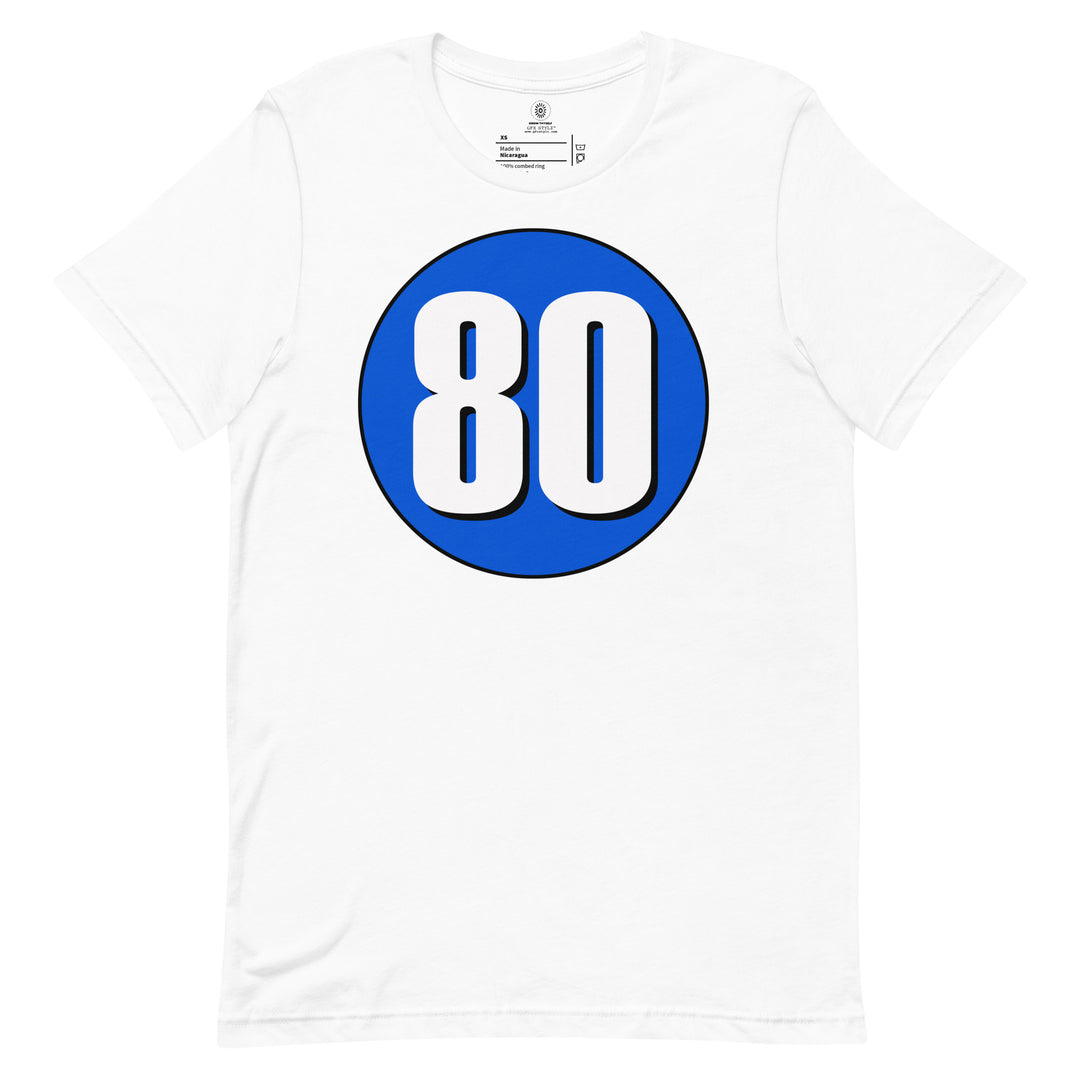 Unisex t-shirt: White on Periwinkle 80