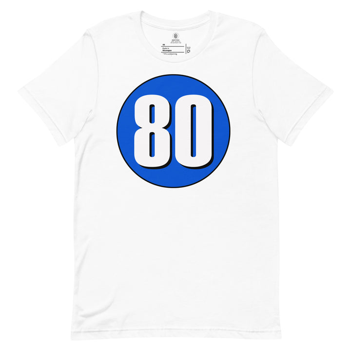 Unisex t-shirt: White on Periwinkle 80