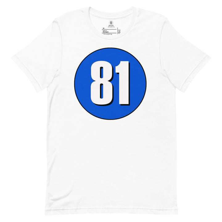 Unisex t-shirt: White on Periwinkle 81