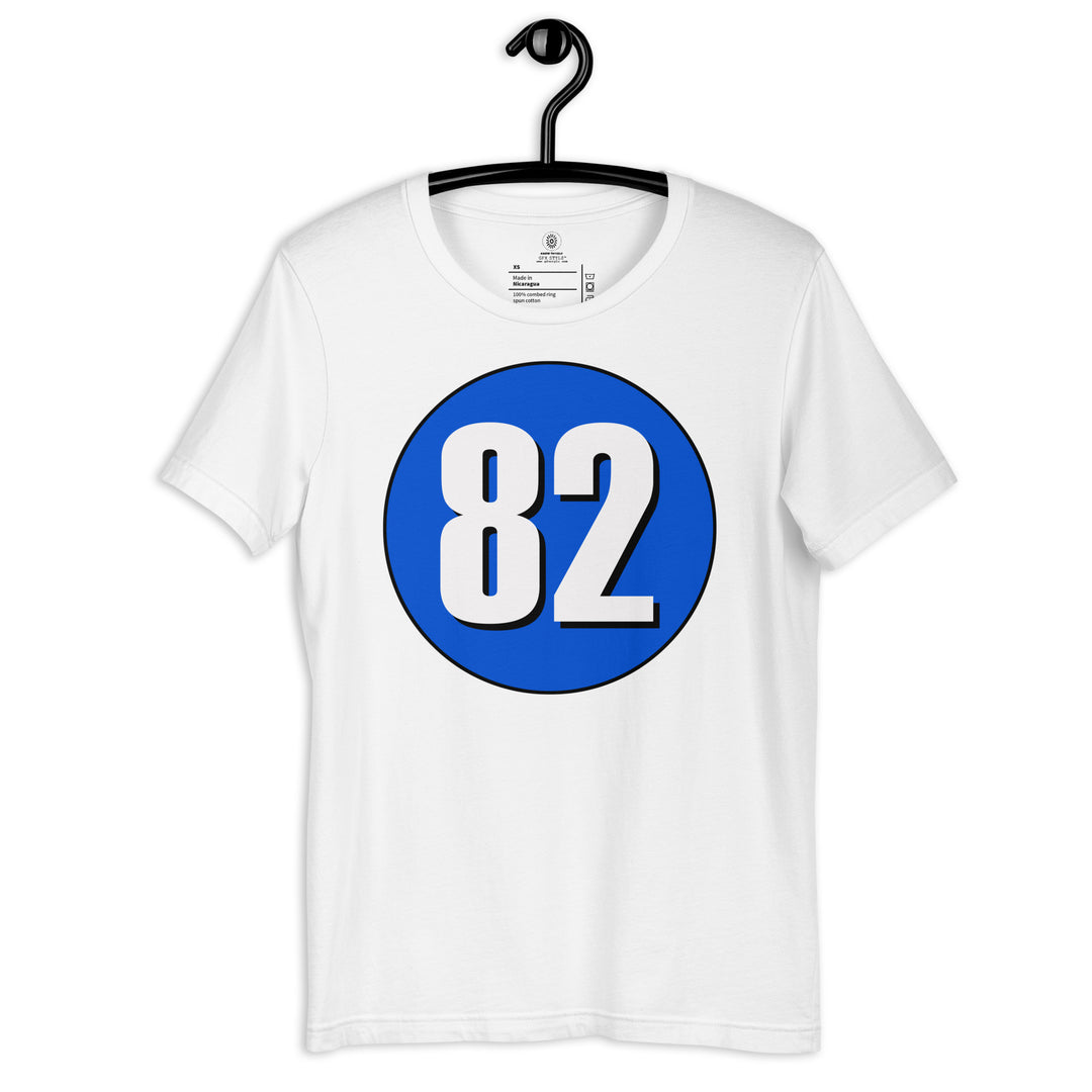 Unisex t-shirt: White on Periwinkle 82