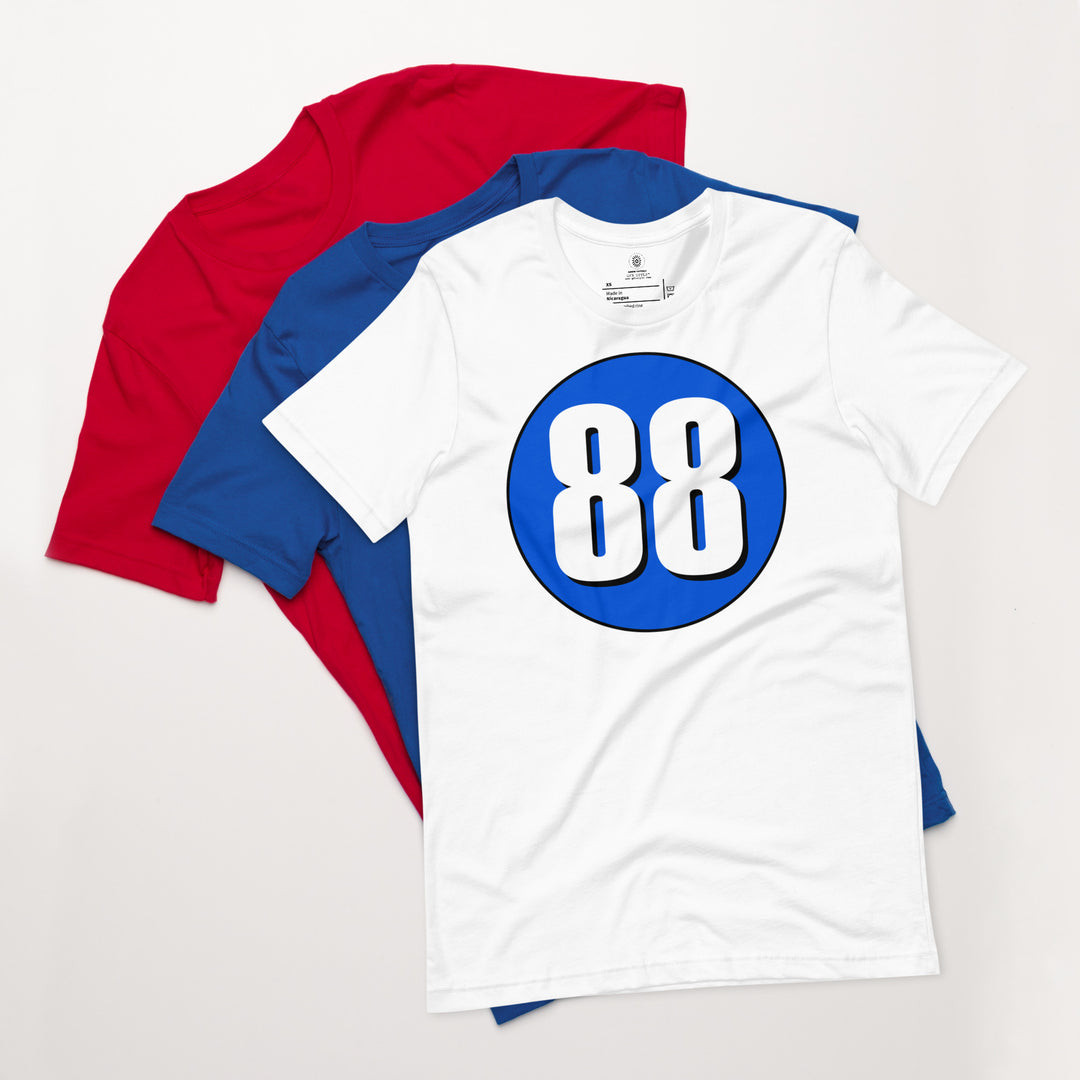 Unisex t-shirt: White on Periwinkle 88