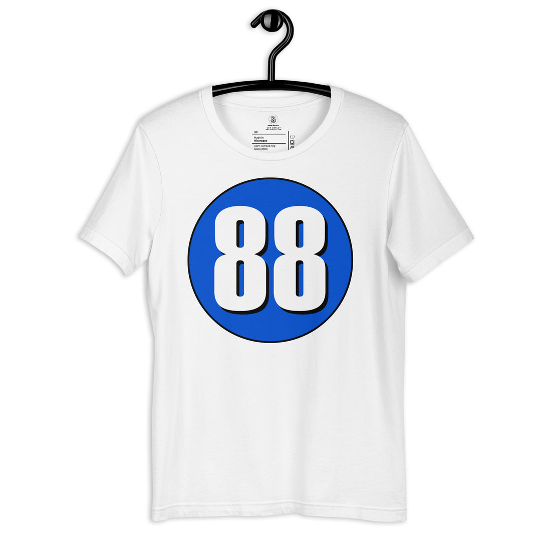 Unisex t-shirt: White on Periwinkle 88