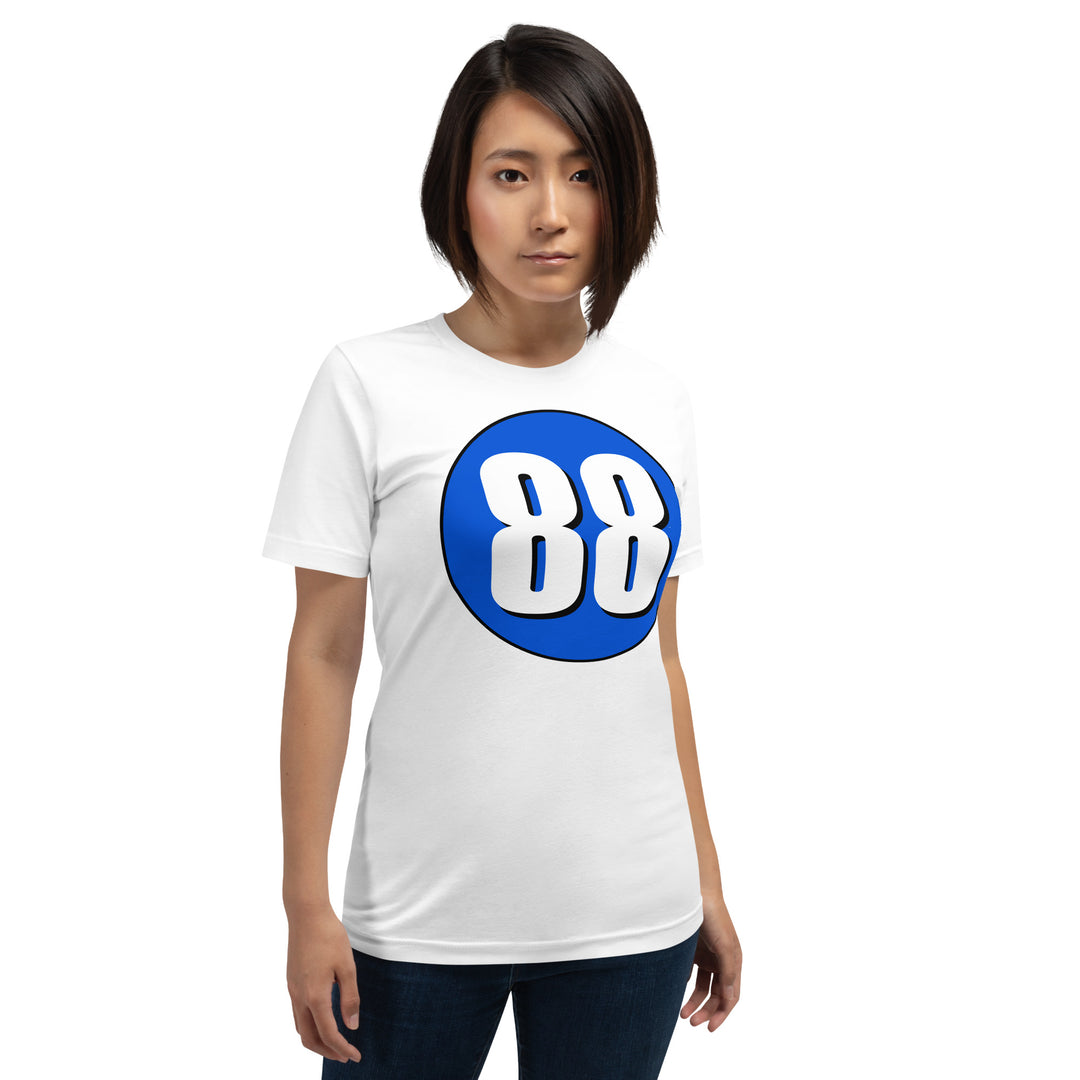 Unisex t-shirt: White on Periwinkle 88