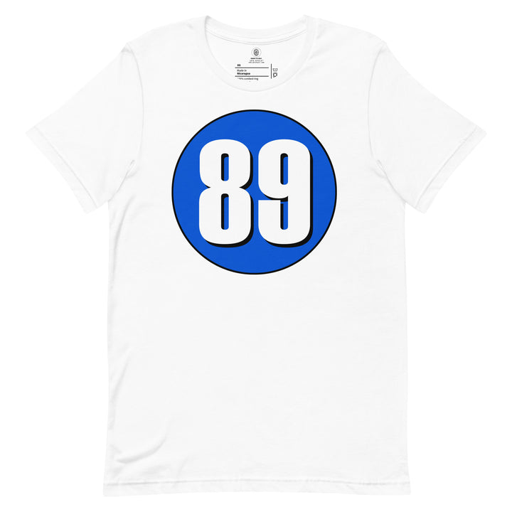 Unisex t-shirt: White on Periwinkle 89