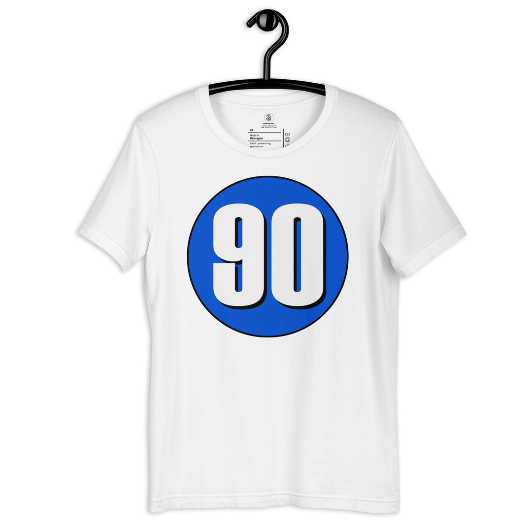 Unisex t-shirt: White on Periwinkle 90