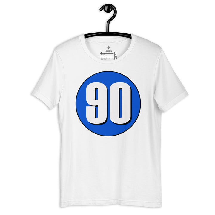 Unisex t-shirt: White on Periwinkle 90